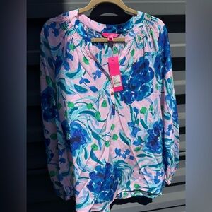 Lilly Pulitzer Floral Blue and Pink Top